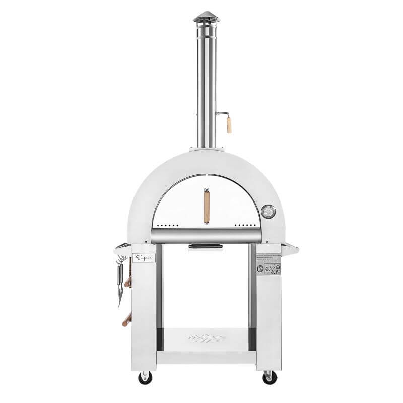 Empava PG01 Wood Fired Outdoor Pizza Oven Stainless Steel on Wheels with Accessories