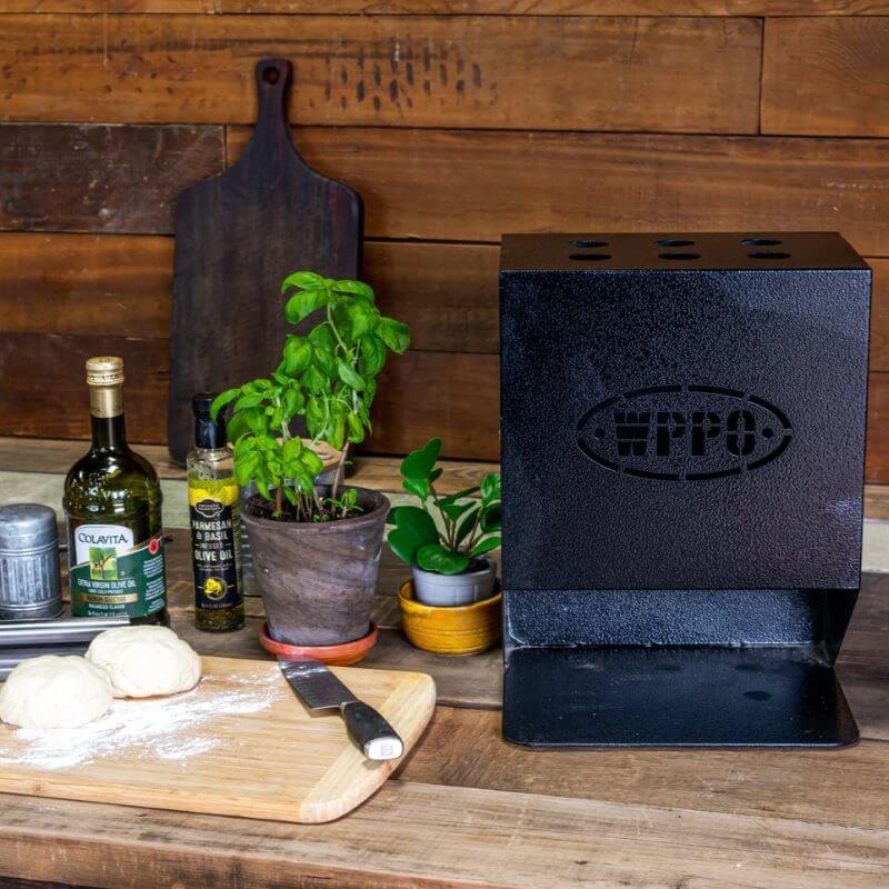 WPPO Wood Fired Pizza cooking tool holder on table