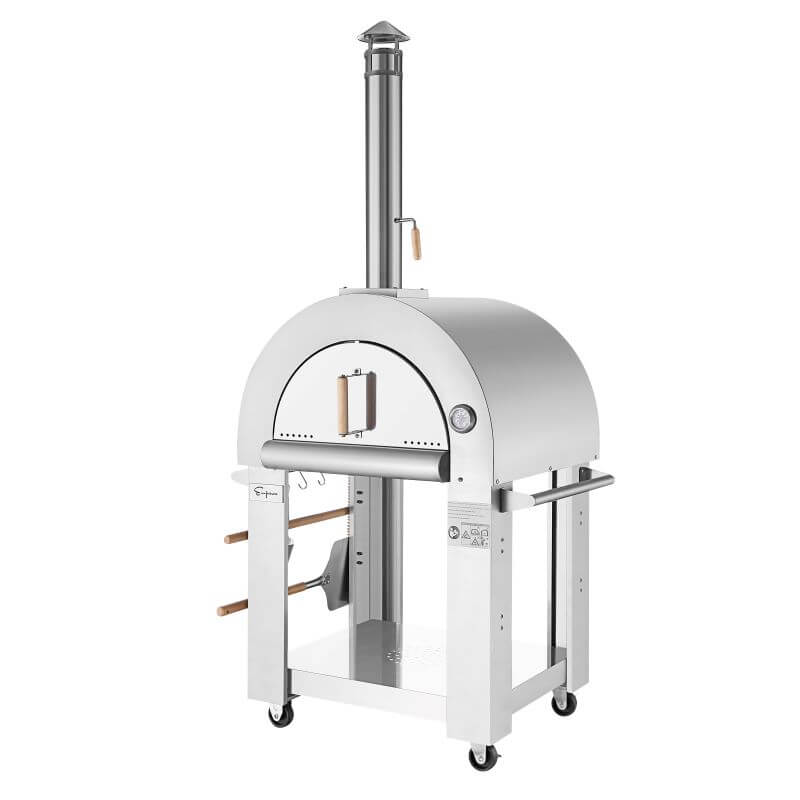 Empava PG01 Wood Fired Outdoor Pizza Oven Stainless Steel on Wheels with Accessories