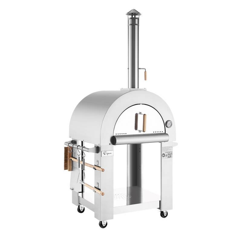 Empava PG01 Wood Fired Outdoor Pizza Oven Stainless Steel on Wheels with Accessories