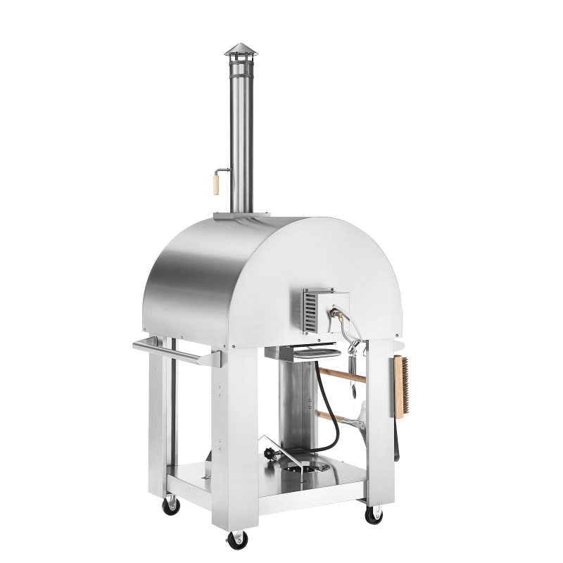 Empava PG03 Hybrid Wood and Gas Fired Pizza Oven Stainless Steel on Wheels with Accessories