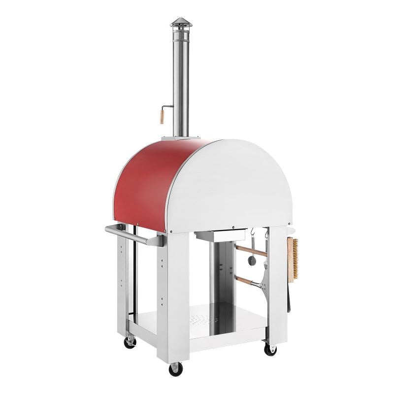 Empava PG06 Outdoor Wood Fired Pizza Oven Stainless Steel Red with Wheels and Accessories